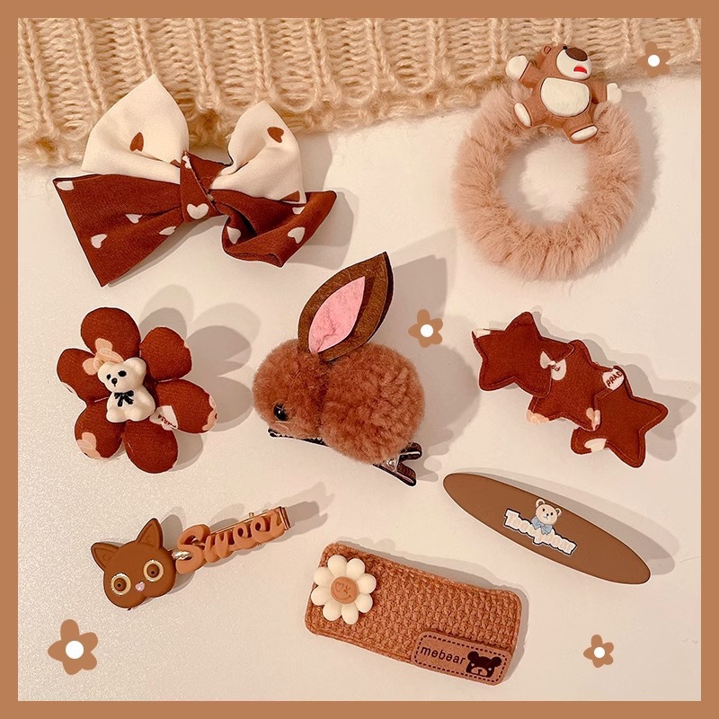 Cute clip de dibujos animados clip de borde conjunto frente cejas clip de cabello para chicas clip de BB otoño invierno de alta sensibilidad adornamiento de cabello tocado