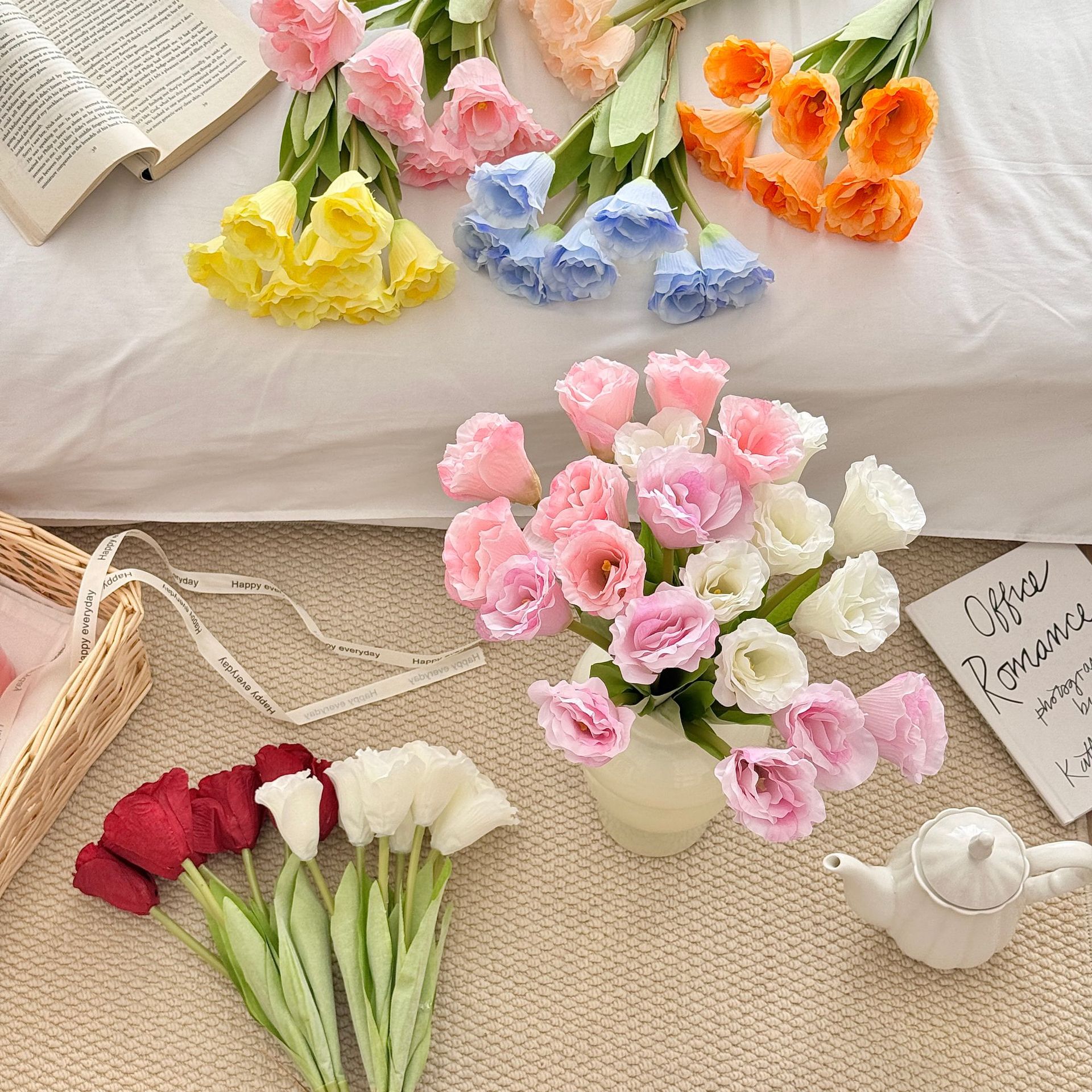 Estilo coreano simple Eustoma flor artificial ramo de mano flor falsa sala de estar mesa decoración del hogar flores accesorios de fotografía