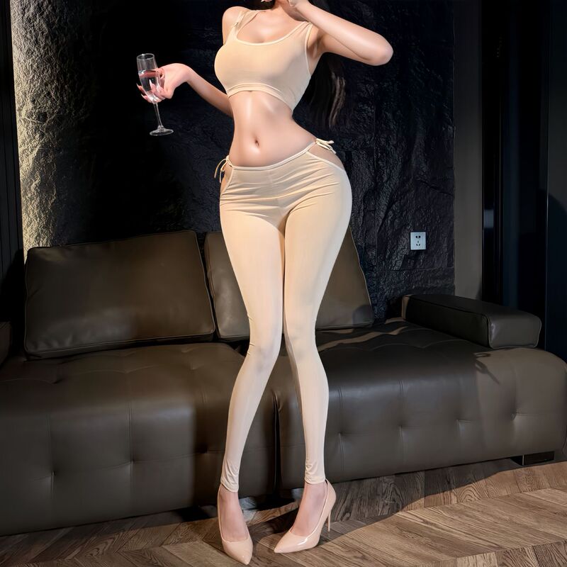 2025 Sexy Lingerie Pure Desire Ice Silk Smooth Convenient No-Take-Off Crotch Yoga Pants Internet Celebrity Style