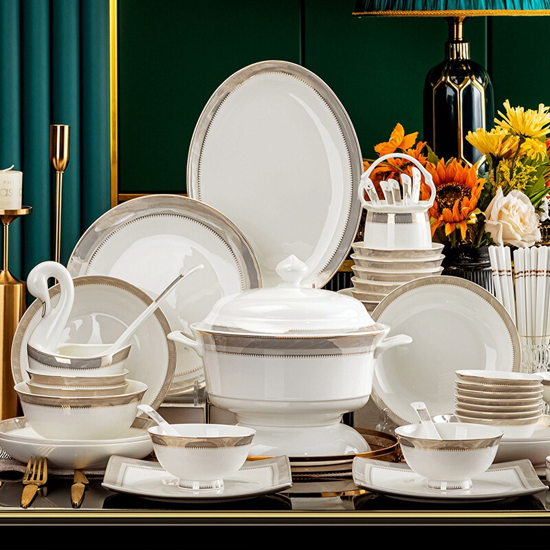 Bone China Bowl and Plate Set Jingdezhen Ceramic Wholesale Luxury Bowl and Plate Combination Full Set Event Gift Beautiful Tableware Bone China Bowl and Plate Set Jingdezhen Ceramic Wholesale Luxury Bowl and Plate Combination Full Set Event Gift Beautiful Tableware