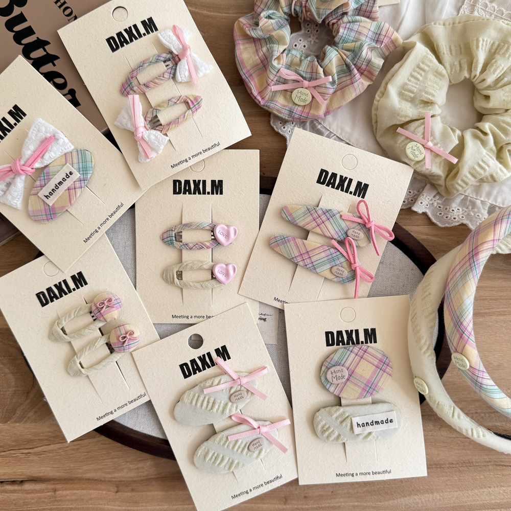 korean style plaid bowknot hair ring sweet lace barrettes all-match girls hair accessories hairpin side bb clip women