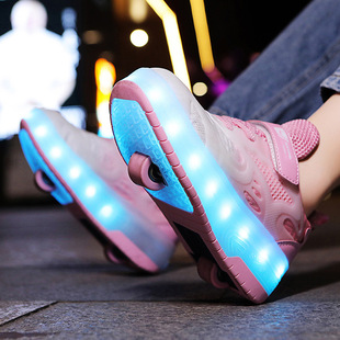 Cross-Border Heelys Shoes Manufacturer Wholesale Rechargeable Luminous Shoes Led Lights for Children and Adults Roller Skates with Wheel Rotating Buttons