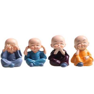 Cute Four Monks Car Ornaments Car Creative Cartoon Novice Crafts Ornaments Indoor Desktop Decorations (Car ornaments) - set-of-4