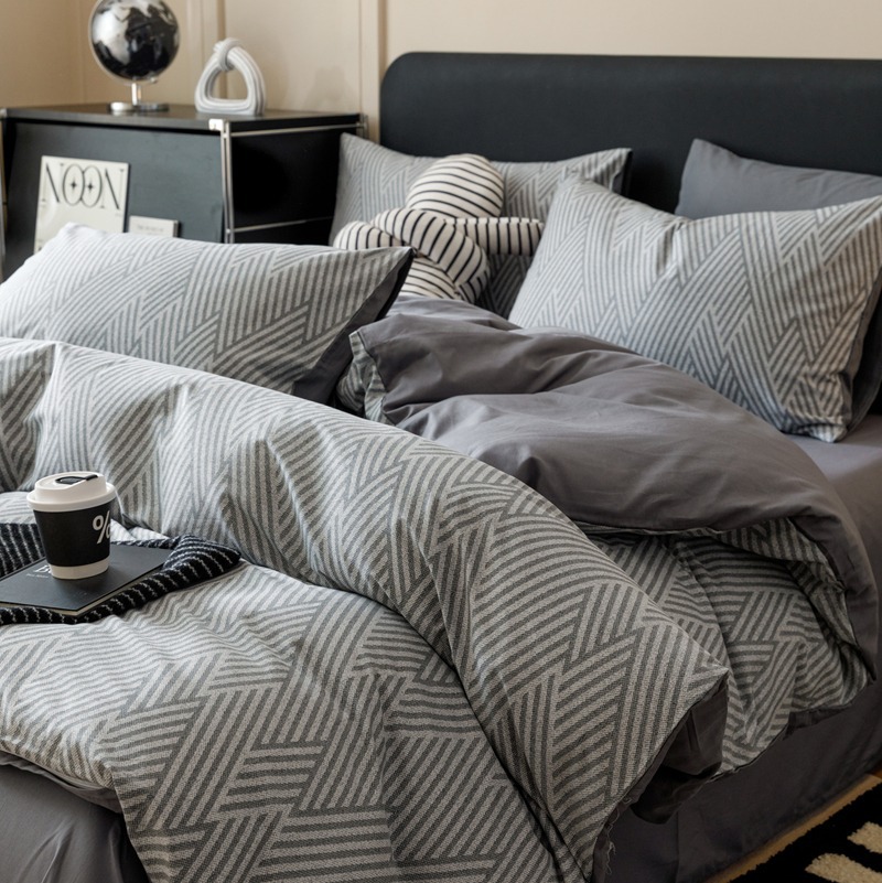 Cama de algodón de cuatro piezas, nueva sábanas de dormitorio de algodón, colchón doble, ropa de cama de tres piezas, impresión de alta calidad de cuatro piezas