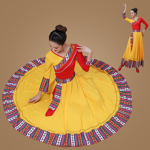 2019 Square Dance Costume for Women - Tibetan Skirt Set Spring Outfit Dance Wear Tibetan Performance Dress with Large Swing Skirt