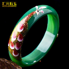 厂家直销红玛瑙绿玉髓加宽手镯带雕花孔雀玉镯民族风镯子批发直播