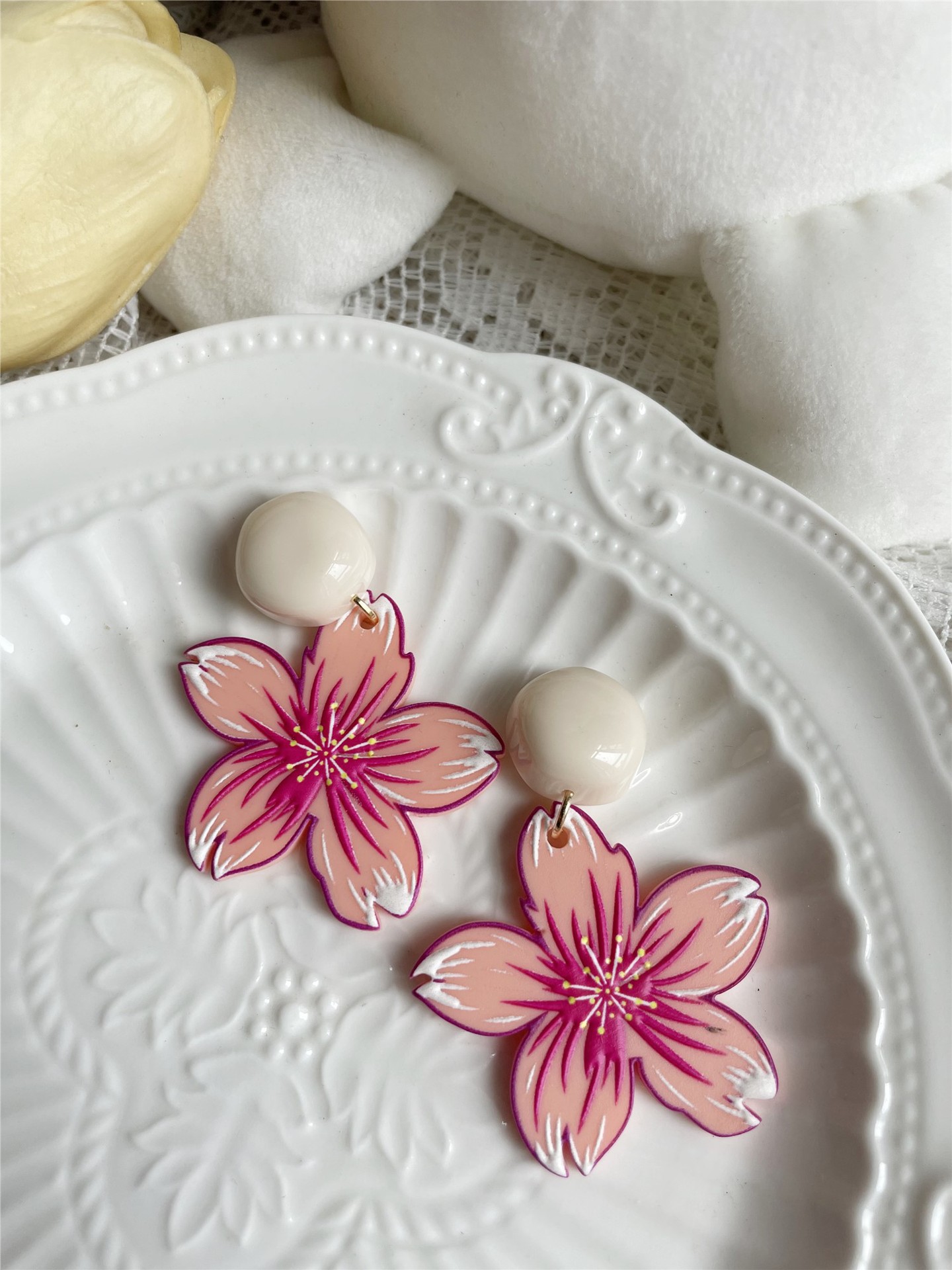 Peach Girl Heart Flower Earrings 3