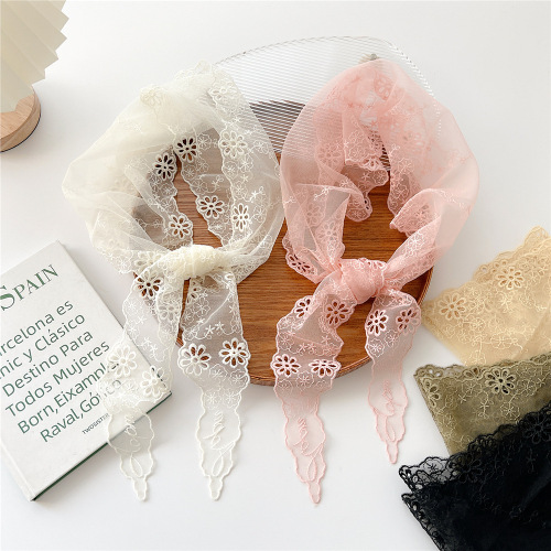 Solid color rhombus lace small scarf for women, versatile long scarf, decorative scarf, neck protector, hair ribbon, spring and autumn