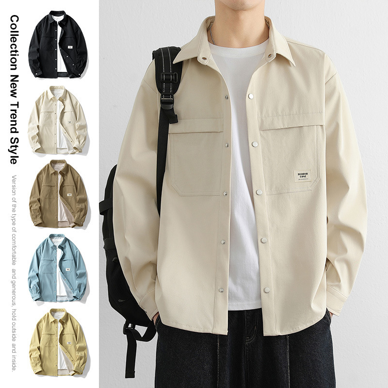 White Overalls Jacket Men's 2025 Spring and Autumn New Fashionable Loose Lar Top Handsome Casual Jacket for Men White Overalls Jacket Men's 2025 Spring and Autumn New Fashionable Loose Lar Top Handsome Casual Jacket for Men