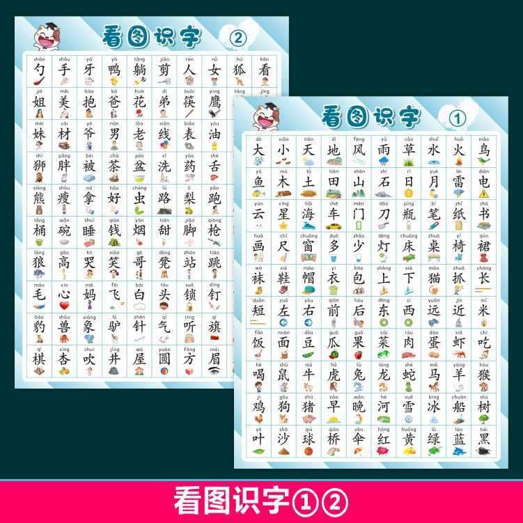 儿童宝宝看图识字挂图幼儿园小孩启蒙早教认字汉字表学习墙贴|undefined