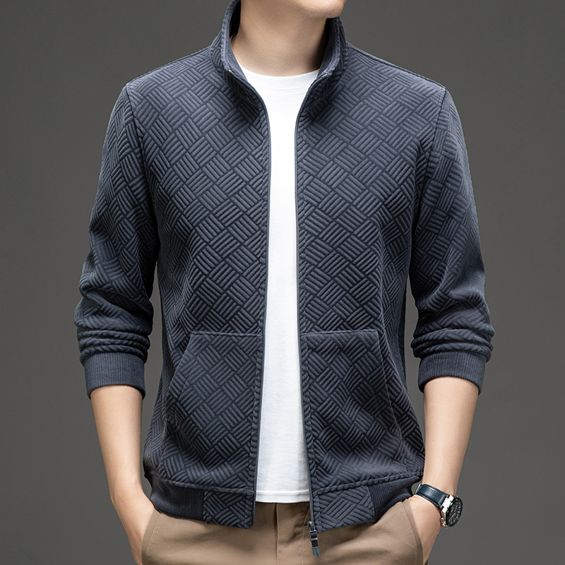 Men's Jacket With Stand Up Collar And Velvet Zipper Lining_voghion.com