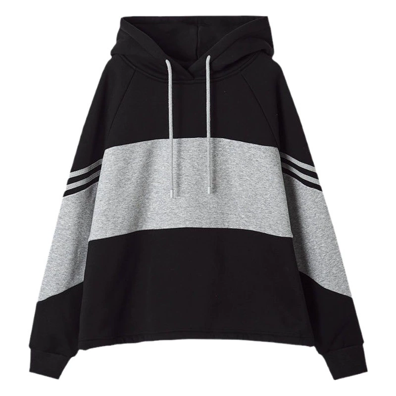 Весной и осенью Новая черная серая полосатая толстовка с капюшоном, женский популярный свободный стильный Повседневный пуловер в Корейском стиле в Instagram