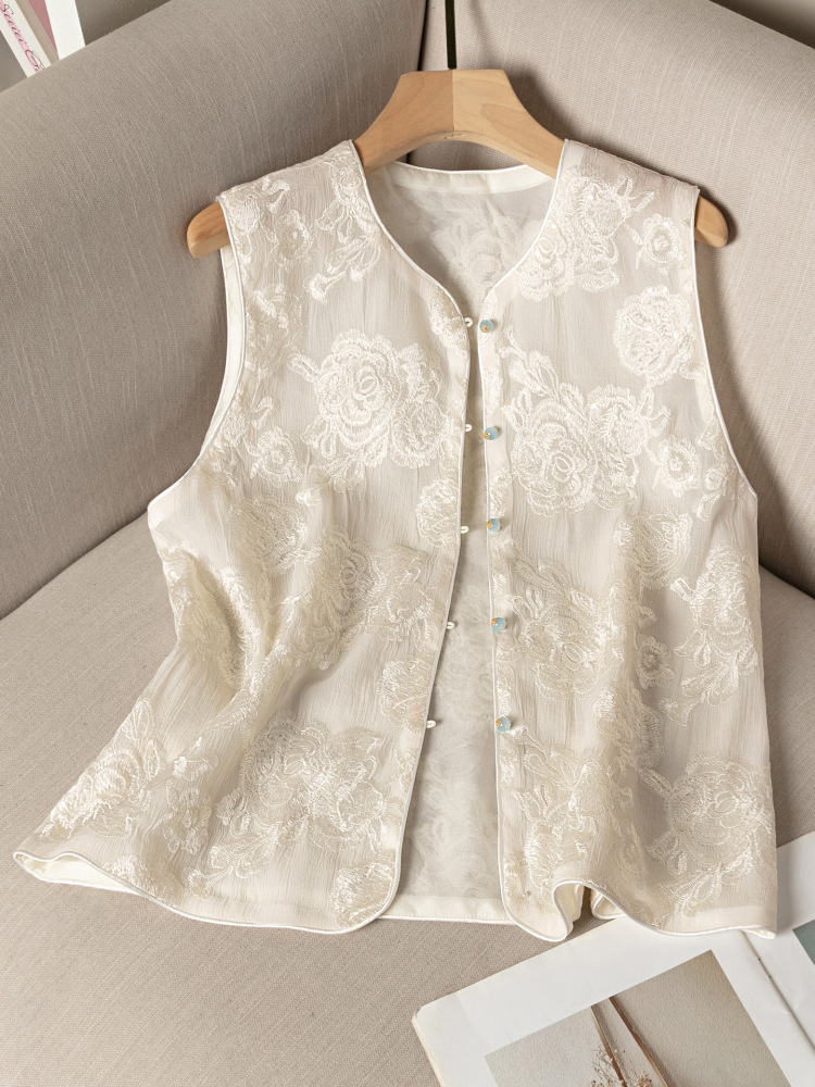 Organza Chinese-Style Vest for Women, Summer Thin Heavy Embroidery Sleeveless Vest, New Chinese-Style Sleeveless Vest Top