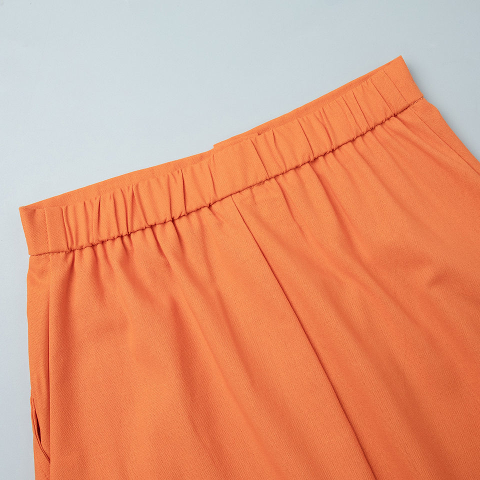 Set áo vest không tay phối chân váy dài cotton lanh nữ — bầu trời xanh, màu kaki, màu cam, màu vàng chi tiết 16