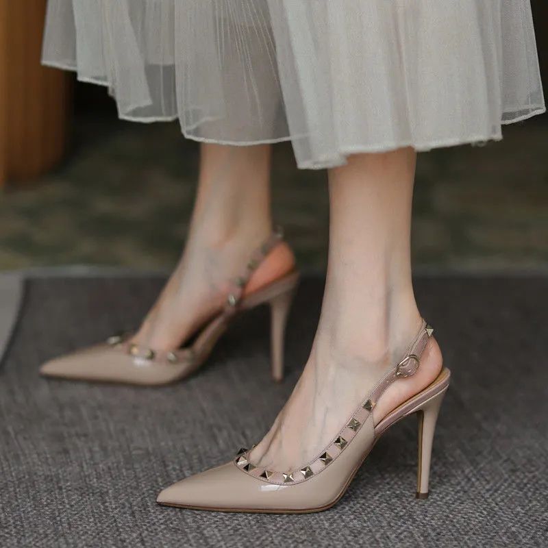 Fashion Women's Shoes with Rivets, Pointed Toe, 2026 Spring/Summer New Style, Thin Heel, Versatile Closed-Toe Sandals, High Heels