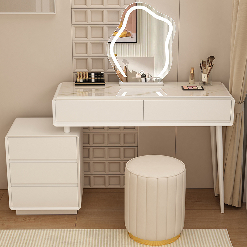 Madera maciza tablero de roca mesa de tocador de estilo de viento silencioso mesa de maquillaje de estilo de viento crema gabinete de almacenamiento mesas de cabecera de cama pequeñas mesas de maquillaje en una