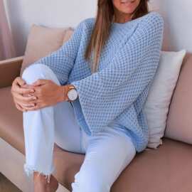欣尚羽女装|休闲时尚舒适宽松圆领蜂窝设计纯色针织上衣欧美跨境