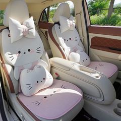 汽车坐垫四季通用亚麻立体萌猫座垫夏季透气后排凉垫可爱女座椅套