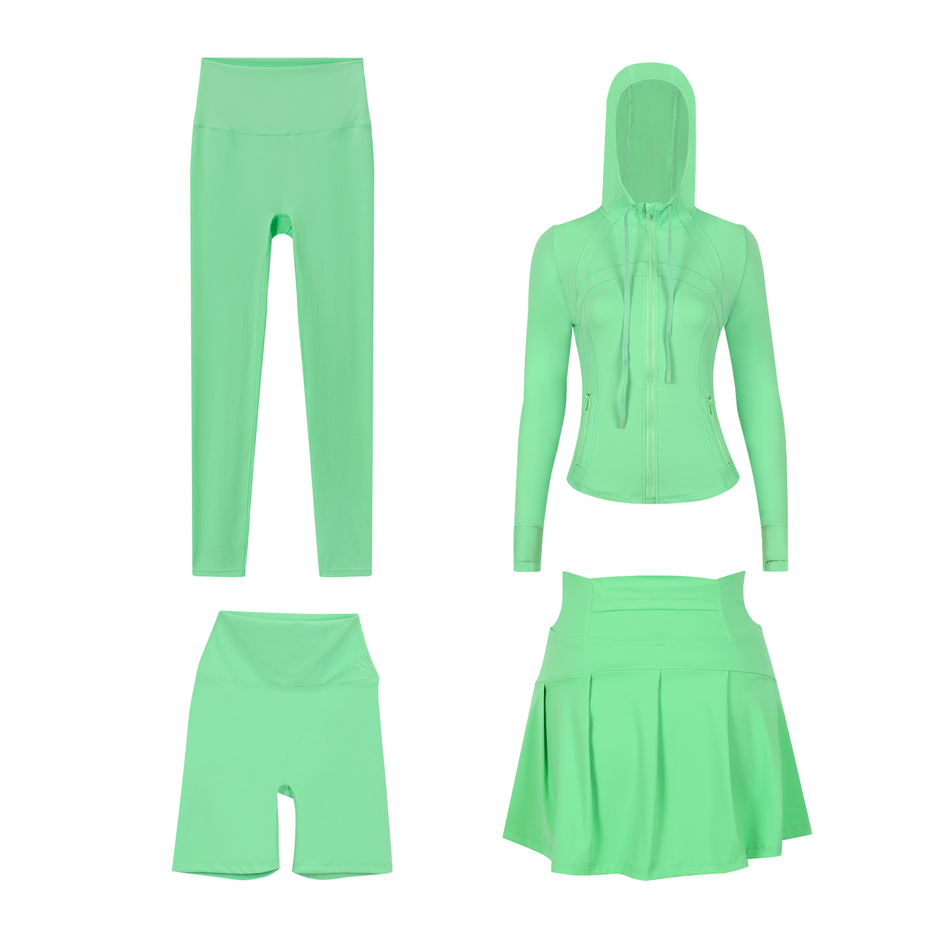 Women's Four Piece Set Sportswear Hooded Jacket Cropped Pants Short Skirt Slim Fit Outerwear Elastic Sports Jacket_ecoleips.com