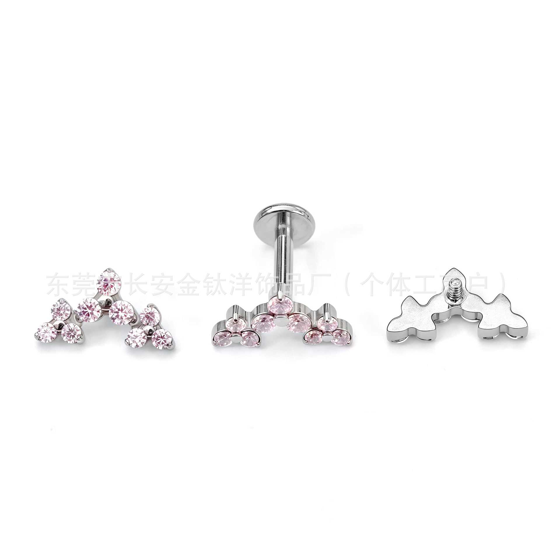 F136 Titanium Three-Row Triangular Flower Zircon Earrings Cochlear Nails - Body Piercing Jewelry detail image 7