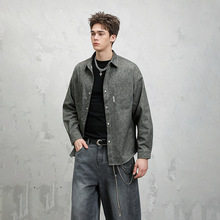 OOTD跨境大码复古做旧扎染长袖衬衫男潮牌设计感宽松痞帅衬衣外套