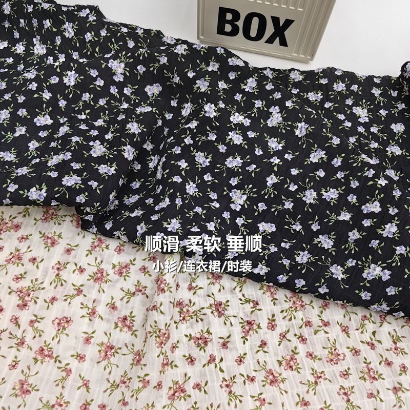 泡泡格小碎花印花布料女装童装半身裙连衣裙面料2025年【厂家直供