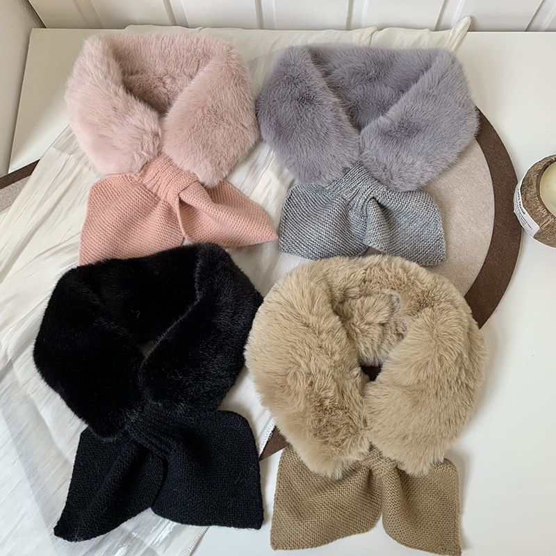 Mujeres de otoño y invierno inns coreano imitación de pieles caliente bufandas de cuello de color sólido bufandas de peluche pequeña manga de cuello