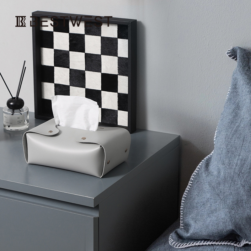 Best West High-end Light Luxury Rivet Leather Tissue Box Home Bedroom Soft Tissue Paper Box Decoration