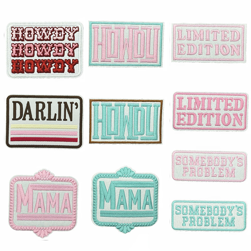 绣花布贴大图案英文长方形肩牌刺绣贴补丁贴图案贴英文字母大面积