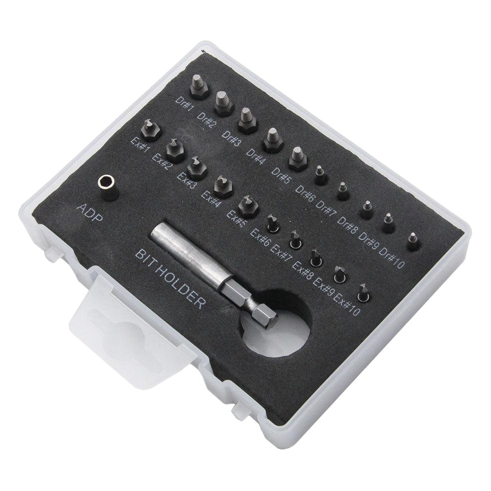 Transfronteriza 22 Unid caja de plástico Extractor de tornillos S2 slide tornillo herramienta de eliminación traje broca