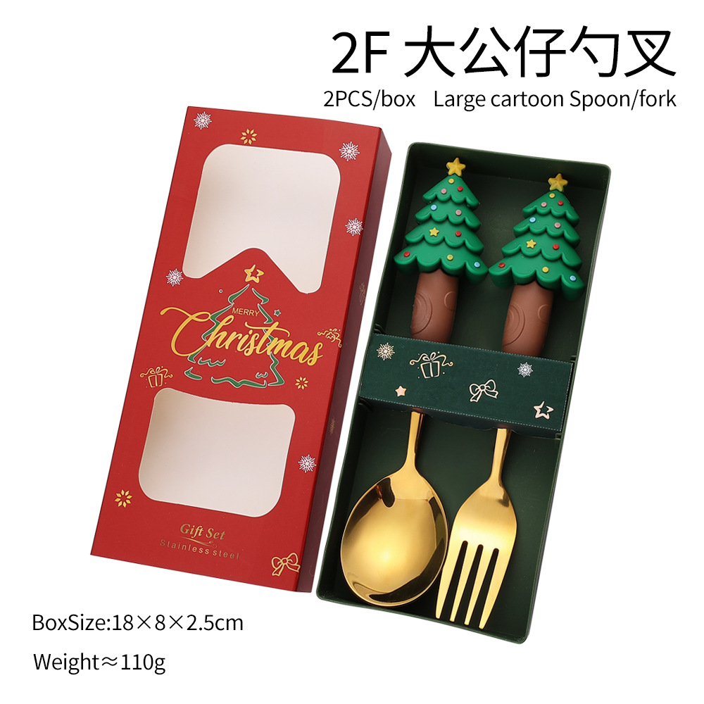 S Christmas Spoon Cubertería Set de postres Spoon Tree Doll Fruit Fork Santa Claus regalos de vacaciones