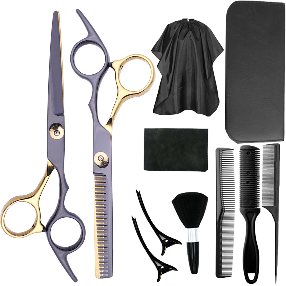理发美发剪刀6寸平牙剪打薄碎发剪家用不锈钢美发剪刀套装批发
