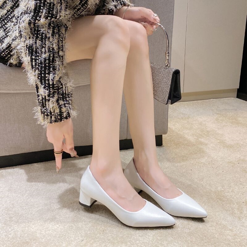 Apricot Color New Arrival Formal Women's Shoes with Chunky Heels, Soft Soles, Elegant Low Heels, Pointed Toe, Matte Finish, New High Heels in Large Sizes