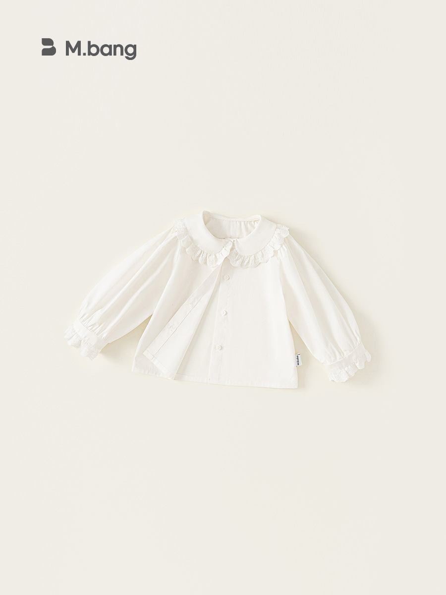 Yoobao ropa infantil 2025 otoño camisa blanca de niña nueva muñeca de encaje cuello camisa de manga larga para bebés