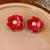Red earrings, flowered