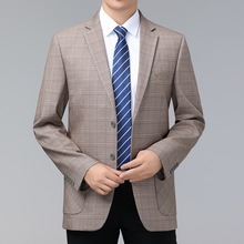 父亲新款中年男士休闲单西装外套中老年爸爸高档羊毛料婚礼西服