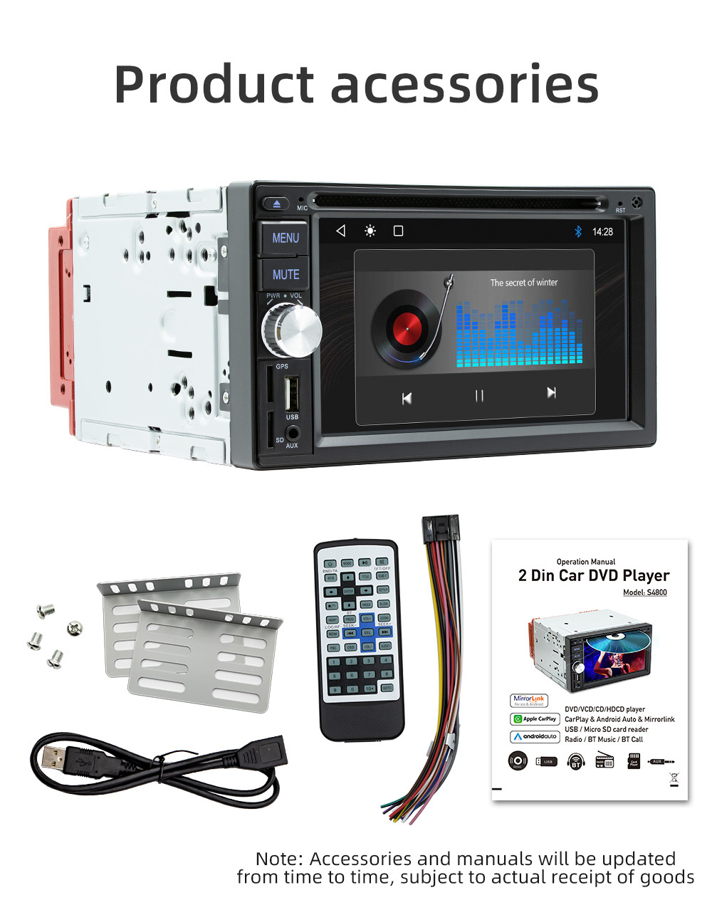 Wired Carplay 6.2inch Dual-Station Car Dvd Cd Bluetooth Mp5 Player Hd Reversing Image 12V