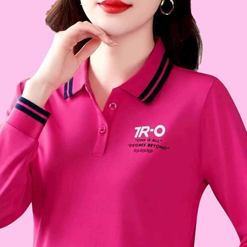 Весенне-осенняя женская модная рубашка-поло с длинными рукавами, новый трансграничный стиль, базовая рубашка для женщин, скрывающая живот и уменьшающая возраст.