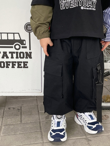 Boys overalls autumn and winter  new style handsome plus velvet pure cotton leggings casual trousers children's pants trendy