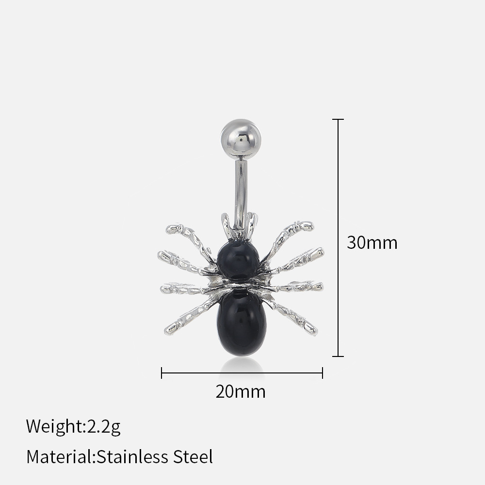 Europeo y americano transfronterizo popular exagerada joyería de punción en forma de araña con incrustaciones de acero inoxidable gema negra ombligo clavo ombligo anillo femenino