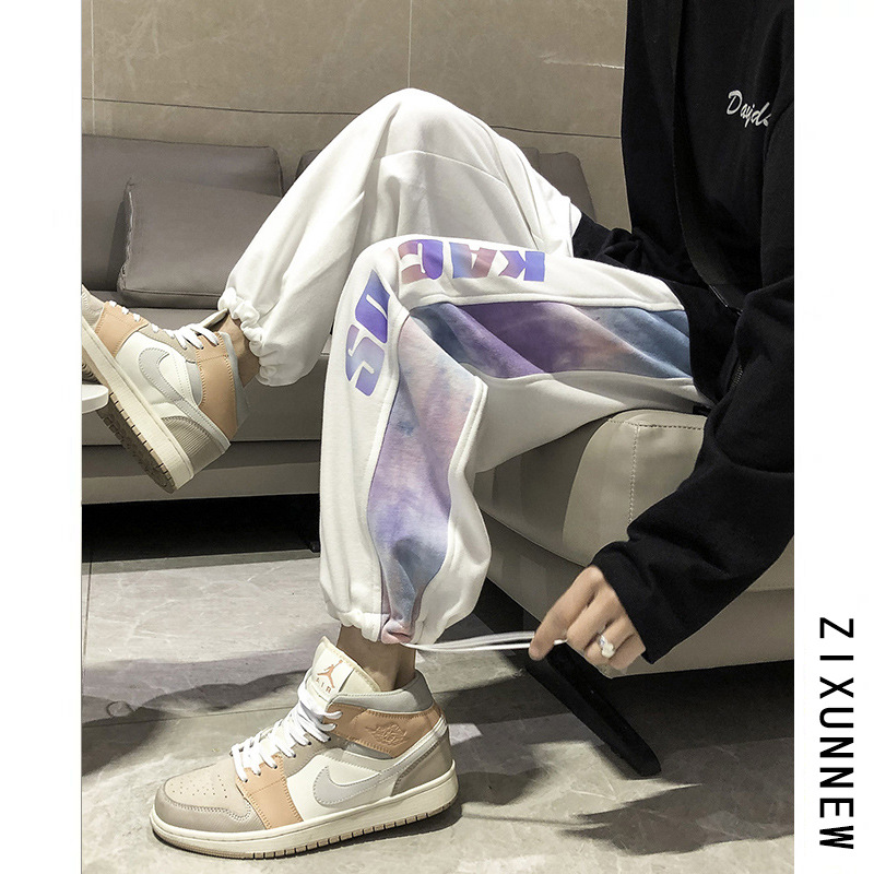 summer trousers High Street ins Trend tie-dyed Mosaic motion sweatpants  Chaopai Handsome ruffian Ninth pants