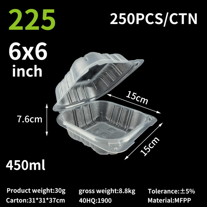 Cajas desechables para llevar comida, de 6, 8 y 9 pulgadas, blancas, de MFPP, para hamburguesas, de calidad de exportación, con carbonato de calcio, para almuerzos.