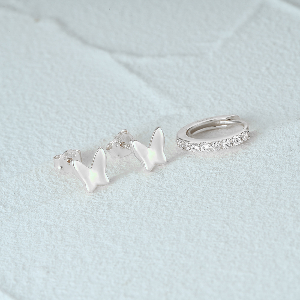 9g Weight Hoop Earrings Classification 1 Set Quantity Casual, Daily Occasion 925 Sterling Silver Material Geometric, Butterfly Pattern Women's Gender Plating Design Simple Style Style 1 Set 925 Sterling Silver Geometric Butterfly Hoop Earrings 11