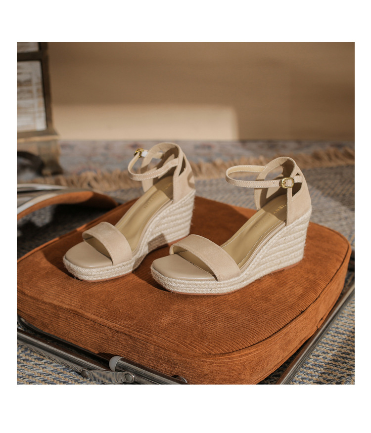 Sandal nữ gót xuồng cao đế dày hở mũi quai đan dây thừng — Xanh lá cây nhạtcolor chi tiết 19