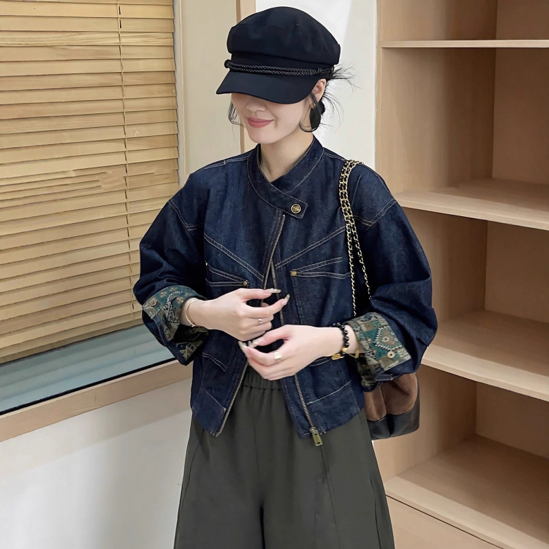 Trendy High-End Fashion Stand Collar Denim Short Jacket Women's 2025 Autumn Super Stylish Versatile Jacket