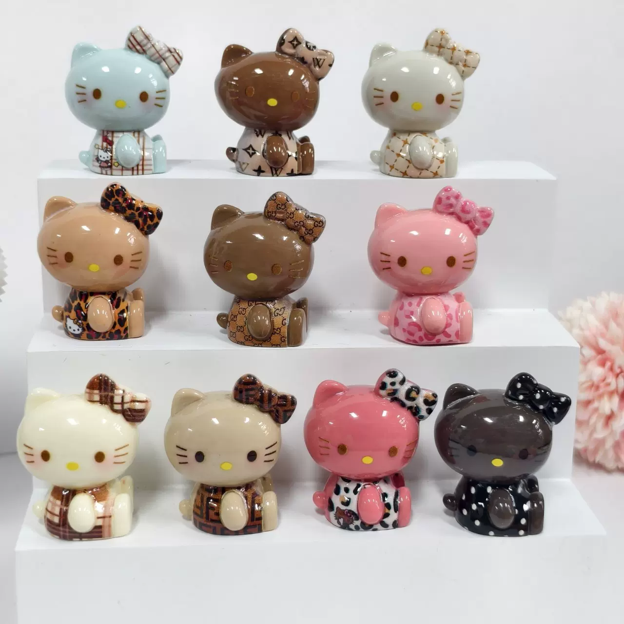 白皮黑皮kt凯蒂猫 diy树脂配件萌粒手机链串珠笔钥匙链包挂件饰品