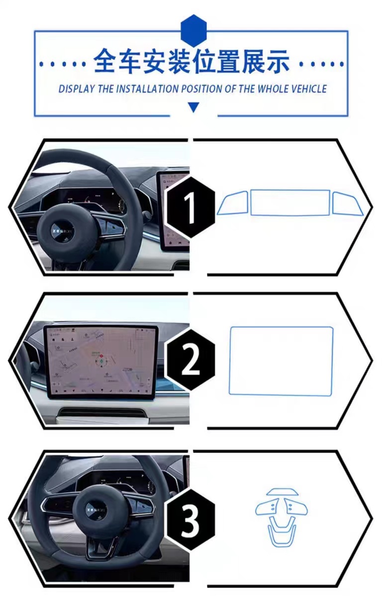 Suitable for Zeekr 001: blackened headlight film, transparent interior film, taillight film, navigation instrument screen film, TPU wear-resistant