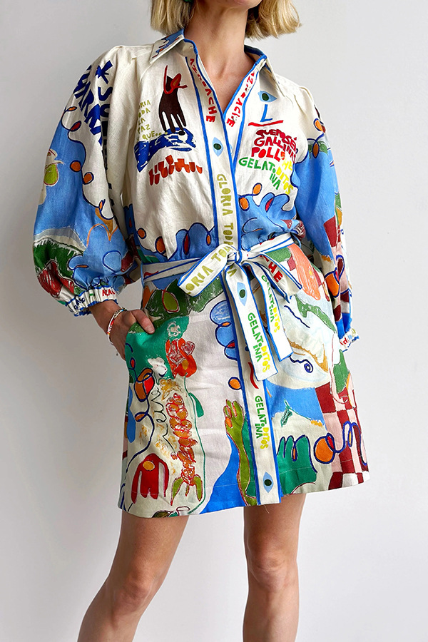 Regular Sleeve Sleeve Type Linen, Polyester Fabric Type High Waist Waist Line Wholesale Women's Streetwear Letter Holiday Turndown 3/4 Length Sleeve Sheath Dress