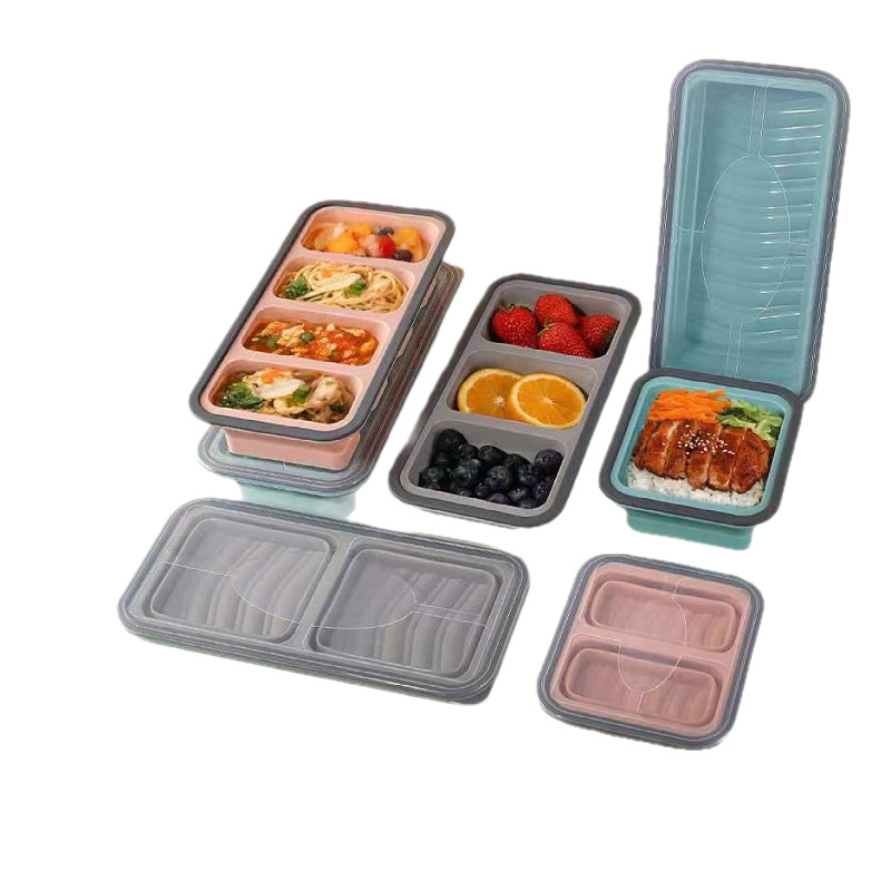 Transfronteriza venta caliente de silicona plegable caja de almuerzo caja de almuerzo caja de preservación de alimentos calentada por microondas caja de envasado