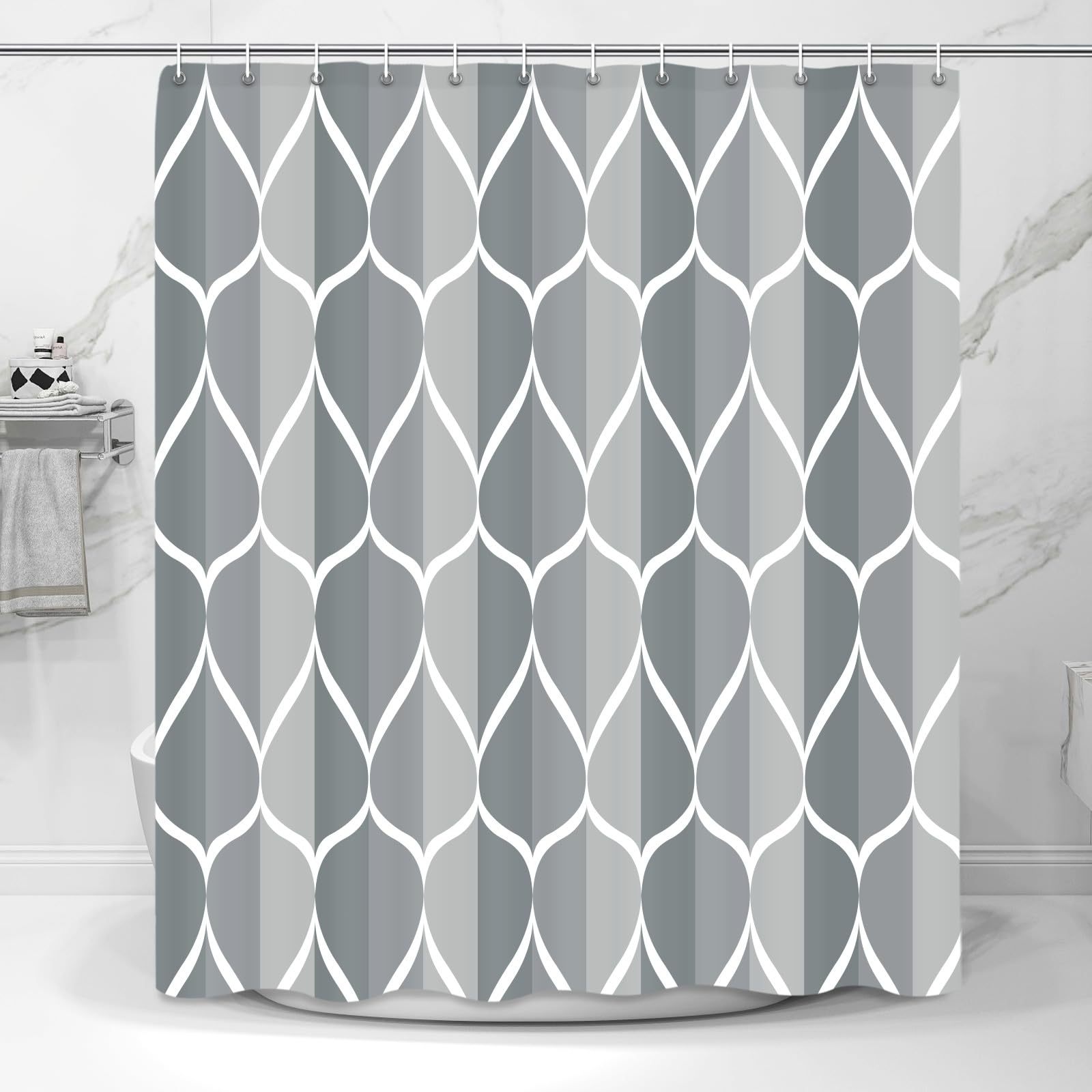 Waterdrop-pattern Digital-printed Thickened Waterproof Bathroom/shower Curtain, Polyester Bath Screen Divider For Hotels_voghion.com